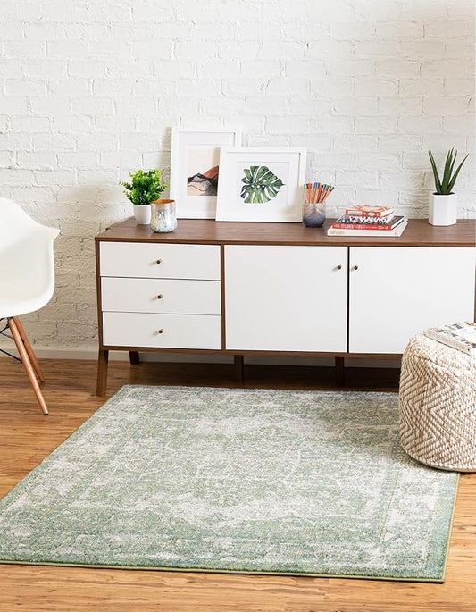 Unique Loom Isabella Collection Area Rug - Adjani (4' 1" Square, Green/ Ivory)