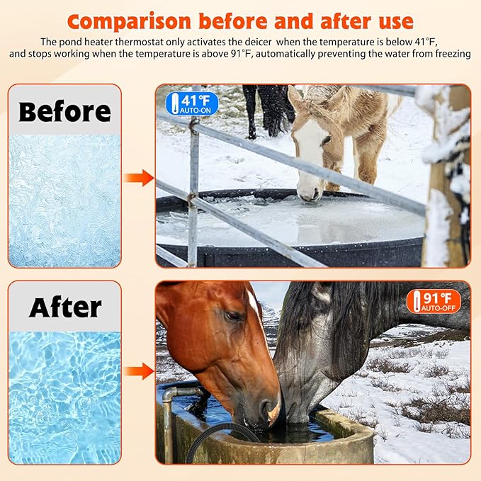 500W Horse Water Heater Aluminum Cast, Thermostatic Control Farm De-Icer, Utility Pond De-icer for Livestock Poultry Birds Horses Cows Wildlife Drinking for Winter