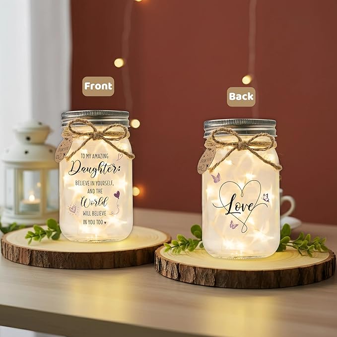 SOLMAY Mason Jar Night Light for Daughter – Sentimental Birthday, Christmas, Graduation & Mother’s Day Gift from Mom or Dad – Inspirational Decorative Jar Lamp with LED Fairy Lights
