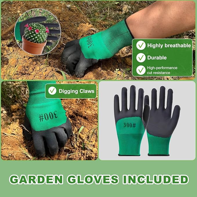 11-Piece Gardening Tools Set for Women, Heavy Duty Gardening Hand Tools, Outdoor Gardening Hand Tools with Non-Slip Green Rubber Handle. Indoor mini Gardening Potting Set (7) (Gray)