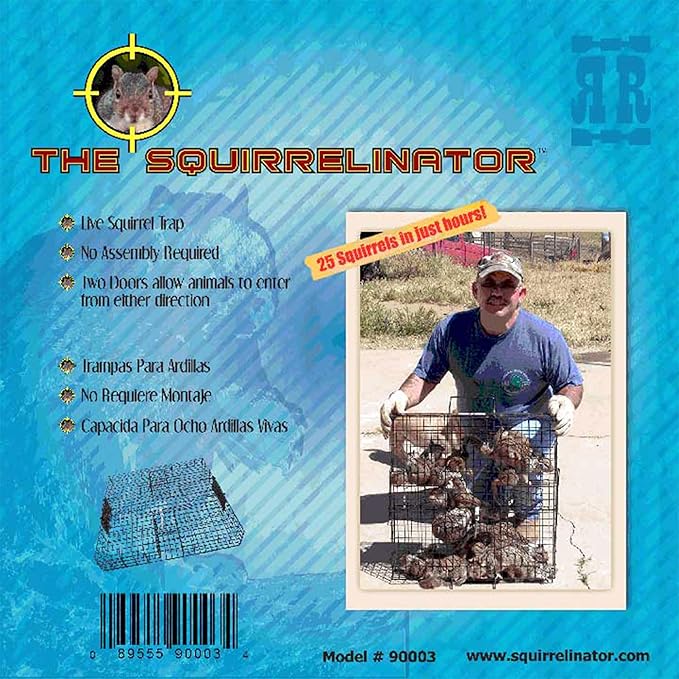 Rugged Ranch 2‑Pack Squirrelinator Multi‑Catch Squirrel Trap, Wire Cage, 24.5"x24.5"x5" Each - Live Catch‑and‑Release, 2‑Door Humane Rodent Control, No‑Poison Outdoor Use, Trap Only