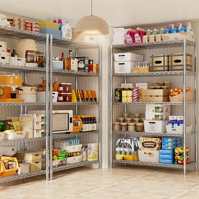 Storage Shelves, 2 PCS 36" L x 14" W x 72" H Heavy Duty Garage Wire Shelving Unit Loads 1750LBS, 5-Tier Adjustable Metal Industrial Utility Shelf Rack for Kitchen, Laundry Room, Basement