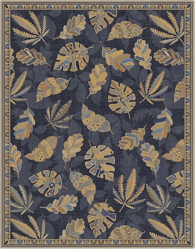 GENIMO 5x7 Area Rugs for Living Room, Machine Washable Non Slip Rugs, Low Pile Lightweight Print Rug for Bedroom, Dining Room, Home Office, Leafy Twilight
