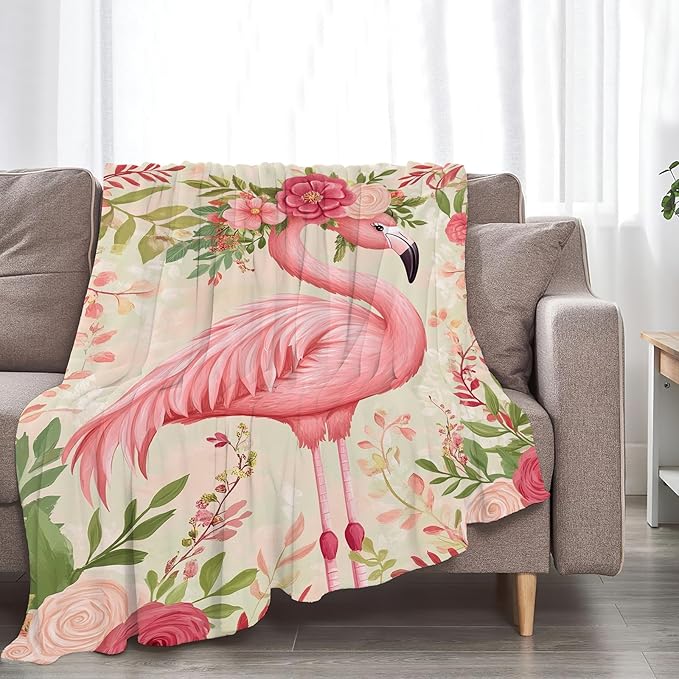 Flamingo Blanket Flamingo Flower Throw Blanket Soft Warm Cozy Fuzzy Plush Gifts for Girls Women Lightweight Fleece Flannel Stuff Gift for Kids Adults 50"X40"