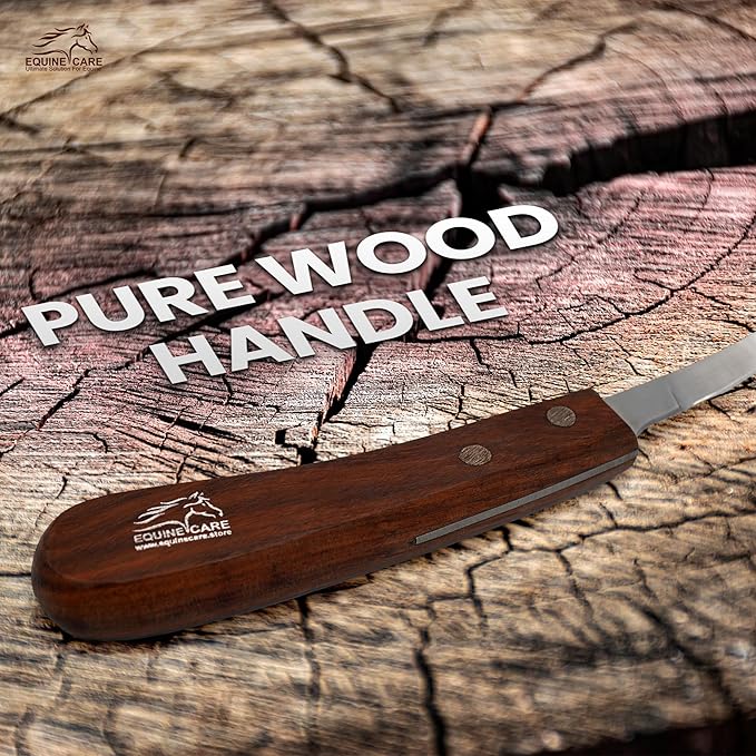 Equine Care Left-Handed Hoof Knife – Razor Sharp Short J2 Steel Blade, Professional Farrier Tool for Horse Hoof Trimming, Goats, Sheep & Livestock | Ergonomic, Rust-Resistant Wooden Handle.