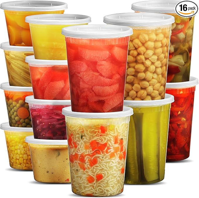 JoyServe Deli Food Containers with Lids - (16 Sets) 8-32 Oz Quart Size & 8-16 Oz Pint Size Airtight Food Storage Takeout Meal Prep Containers, BPA-Free, Dishwasher, Microwave Safe