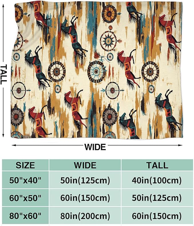 Dynova Horse Blanket Cozy Plush Western Cowboy Throw Blankets Fuzzy Flannel Fleece Cowgirl Native Gifts for Girls Boys Women Men 60"X50"