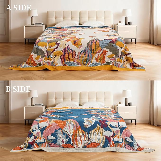 MACEVIA 100% Cotton Boho Throw Blanket, Soft Lightweight Butterfly Floral Design, 60"x80" Twin Size Bedspread for Couch Sofa, Bed, Travel, Cottagecore Decor (Butterfly Floral)