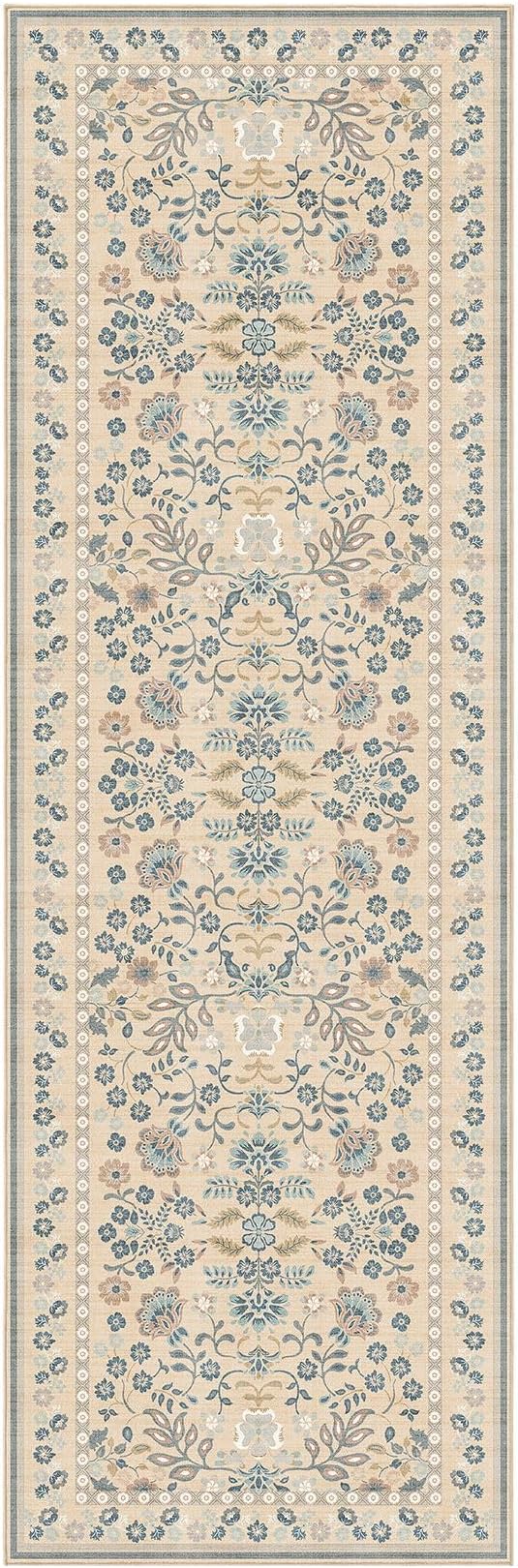 3x8 Runner Rug for Hallways Kitchen: 3x8 Washable Area Rug Boho Floral Soft Long Rug - Non-Slip Low Pile Throw Indoor Carpet for Entryway Kitchen Bedroom Laundry Bathroom- Multi Color