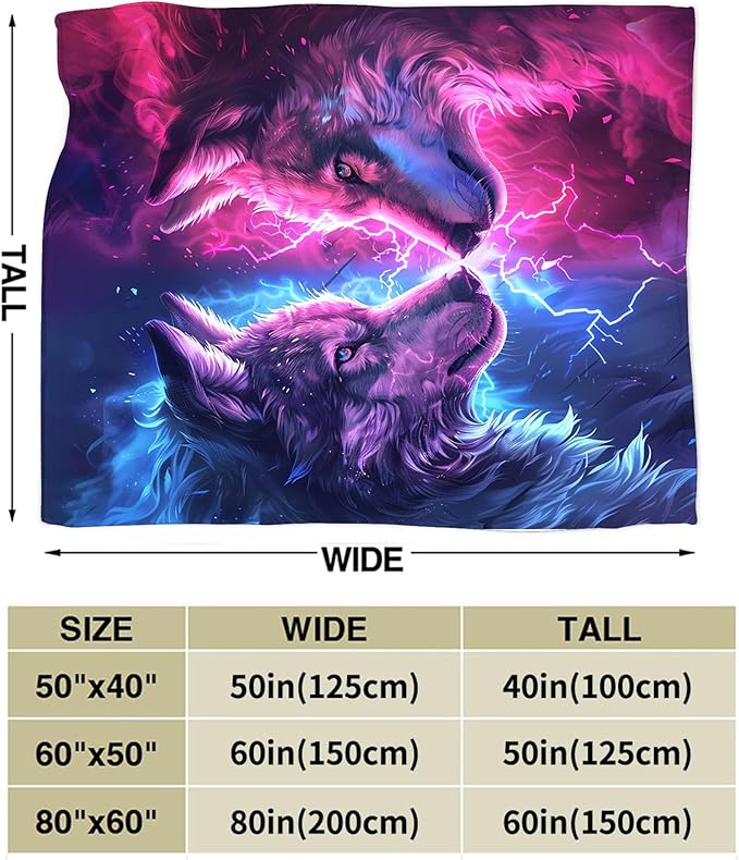 Fantasy Wolf Throw - Soft, Warm & Cozy Fleece Blanket for Girls, Women, Kids & Adults - 60"x50"