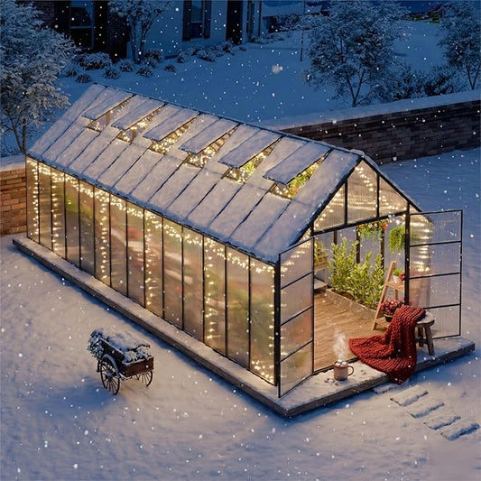 10'x10'x28' Snap-Together Greenhouse - Easy 3-Way Connectors, Heavy-Duty Aluminum Frame, Wind/Snow Resistant for Gardening/Urban Farming, Includes Sliding Door & Ventilation Windows