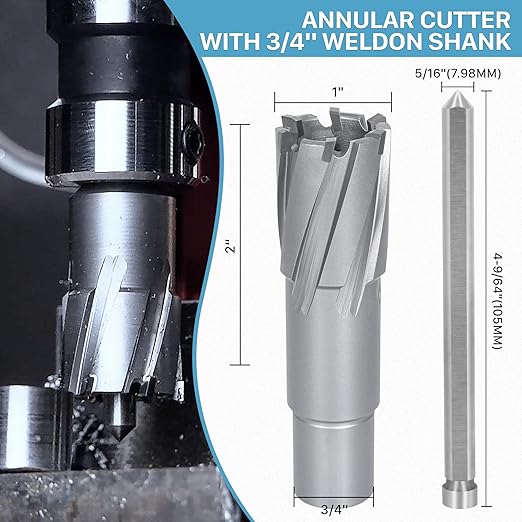 KEENTECH 2-PC Carbide-Tipped Annular Cutter Set, 1" Diameter x 2" Depth, 3/4" Weldon Shank (2 Flat), High Speed Cutting TCT Mag Drill Bit with Pilot Pin for Harder Material