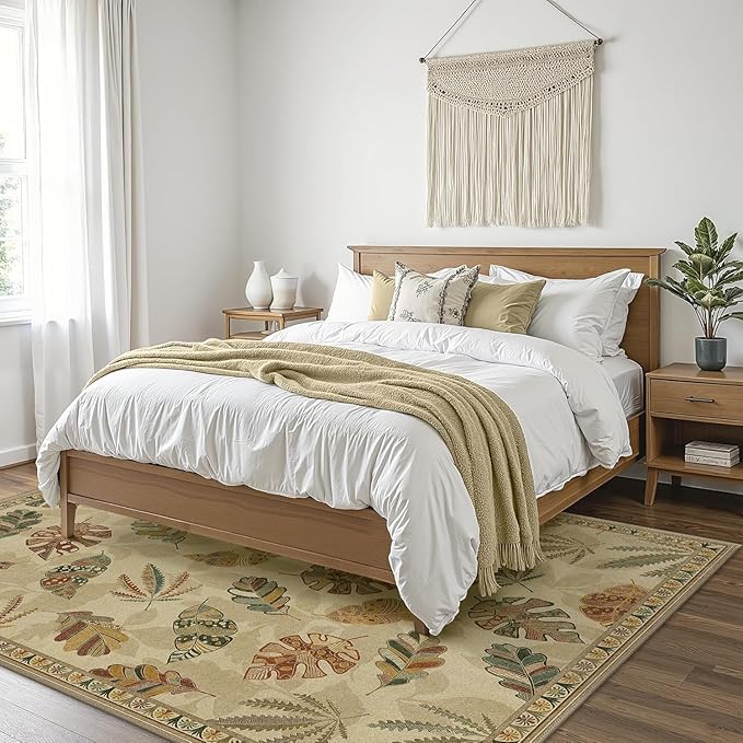 GENIMO 6x9 Area Rugs for Living Room, Machine Washable Non Slip Rugs, Low Pile Lightweight Print Rug for Bedroom, Dining Room, Home Office, Leafy Daylight