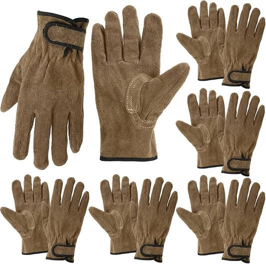 6 Pack XL Leather Work Gloves, Welding Cowhide Stretchable, Coffee Gardening Adjustable Wrist Gloves With Puncture and Cut Resistant for Men Women