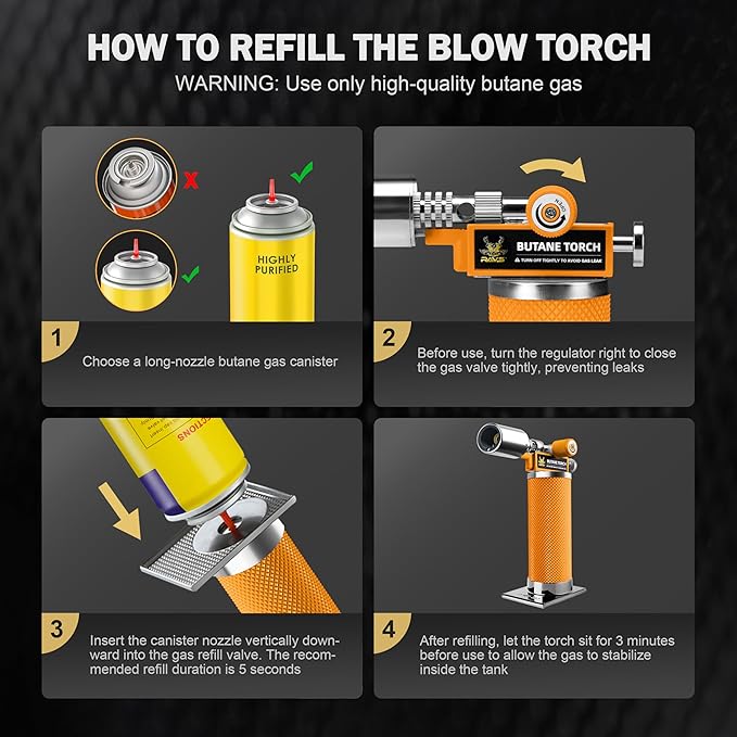 RAVS Butane Torch Lighter, Creme Brulee Torch with Adjustable Flame, Kitchen Torch for Baking, BBQ, DIY, Christmas Gifts Stocking Stuffers Gifts for Women, Orange, Butane Gas Not Included
