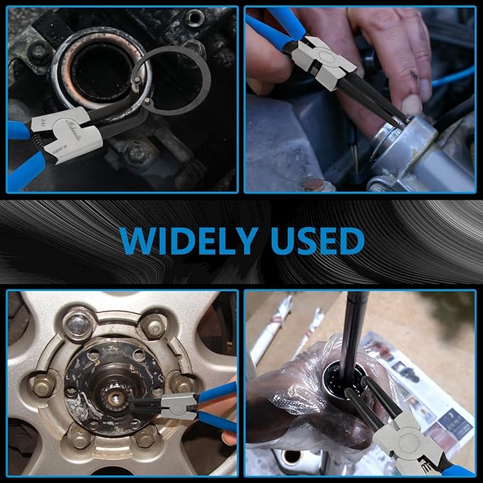 Snap Ring Pliers, 4 Pack CR-V Snap Ring Pliers Set, 7" Heavy Duty Internal/External Circlip Pliers, Straight/Bent Jaw Snap Pliers for Ring Remover Retaining Snap-Ring Plier