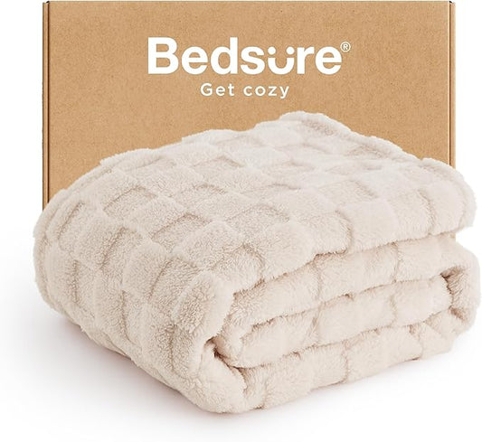 Bedsure GentleSoft Light Beige Throw Blanket for Couch - Checkered Fleece Blankets Gifts for Women Men Girls, Cute Soft Cozy Throw for Bedroom Home Decor Gifts, 50x60 Inches