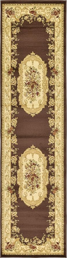 Unique Loom Versailles Collection Traditional Classic Floral Motif Area Rug (2' 7 x 10' 0 Runner, Brown/ Ivory)