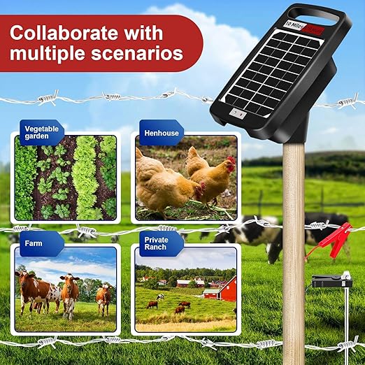 10 Miles Solar Electric Fence Charger,Output 0.18J Electric Fence Charger,24-Hour Uninterrupted Protection Solar Fence Charger,Solar Fence Energizerr That can Work for 14 Days Without Sunlight