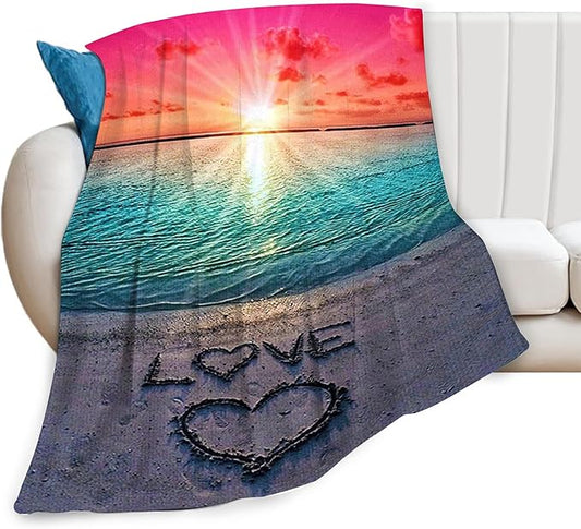 Ocean Beach Blanket - Love Gifts for Women & Men, Soft Warm Cozy Fleece Throw Blanket for Kids & Adults, 60"x80"