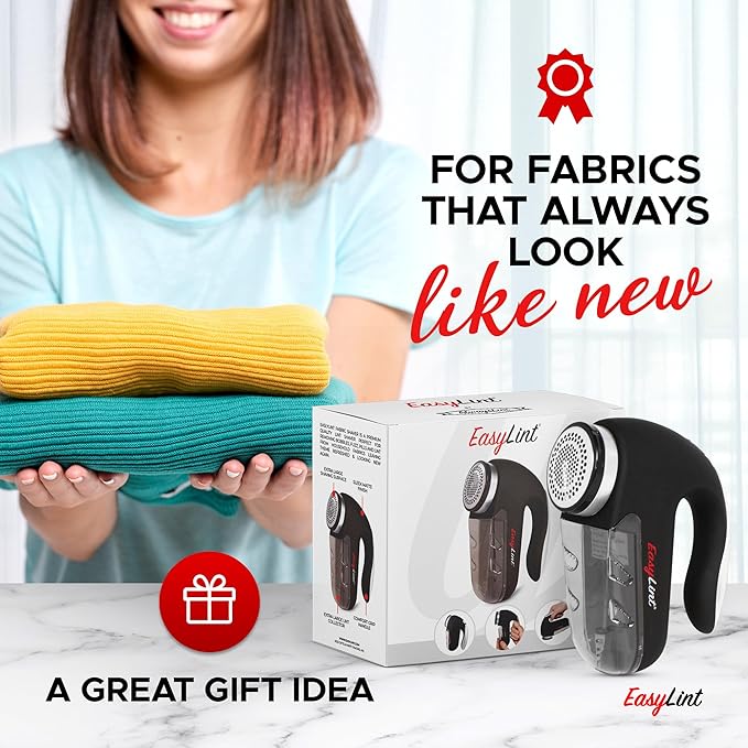 EasyLint Professional Fabric Shaver Lint Remover, Electric Sweater Shaver for Clothes & Furniture Works with AC Adapter or Batteries, Pilling Remover with 2-Blades, Cleaning Brush & Power Cord