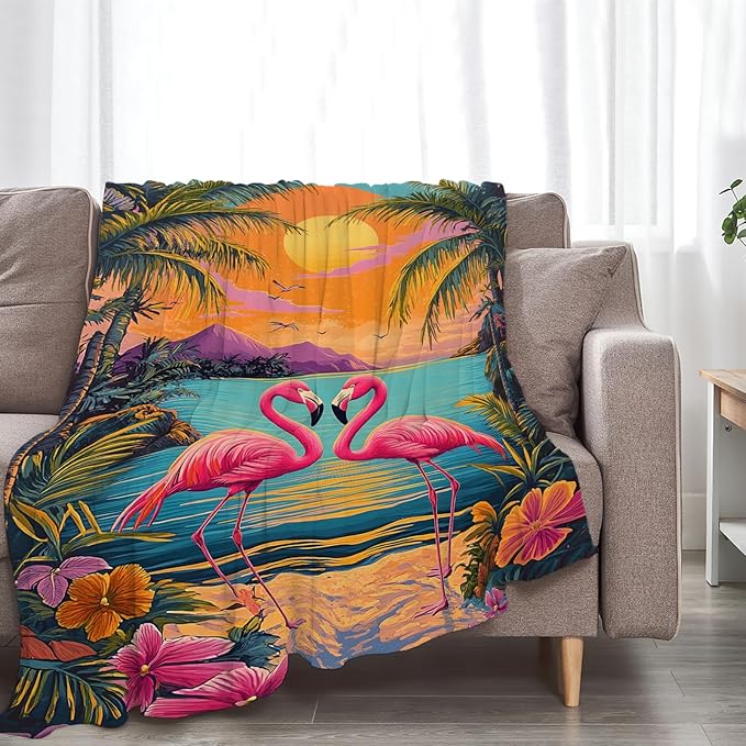 Flamingo Blanket Tropical Animal Floral Throw Blankets Gifts for Girls Boys Kids Flamingo Lover Soft Cozy Fleece Plush for Couch Sofa Bed 80"x60"