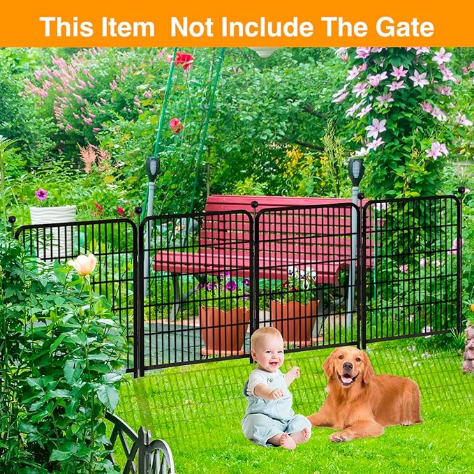 Doorless Dog Digging Fence Barrier,48in(H) 12 Panels Total 26.6 Ft(L), Black Metal Fencing for Yard 4ft Tall, Dog Fence Outdoor for Yard, Fencing for Garden Beds, Garden Fences Border
