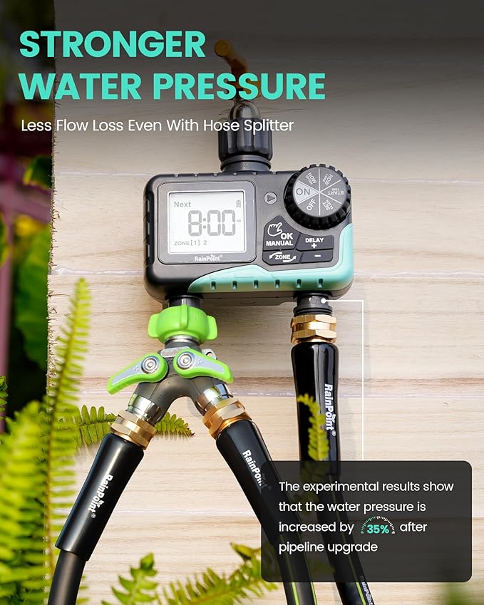 RAINPOINT Sprinkler Timer 2 Outlet, Water Timer for Garden Hose, Programmable Drip Irrigation Timer for Yard Outdoor Watering, Rain Delay/Manual/Automatic System Controller 2.5" LCD, V2, 2023 Release