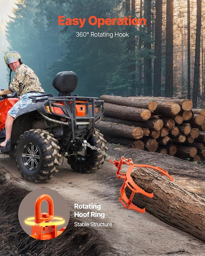 VEVOR Log Lifting Tongs 36in, 4 Serrated Claw Hook Log Tongs, Heavy Duty Steel Swivel Dragging Tongs, 3300LBS Log Grapple with Handles, Lumber Log Skidding Tongs for Tractors, Trucks, Forklifts, ATVs