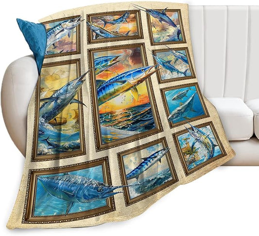 Fishing Blanket Fish Throw Blanket Cozy Plush Fleece Flannel Fishing Lover Gifts Blankets for Girls Boys Women Men 50"X40"