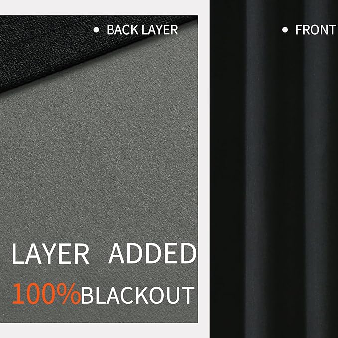 Joydeco Blackout Curtains 120 Inches Long 2 Panels Burg, Room Darkening Curtains for Bedroom, 100% Black Out Textured Thermal Drapes Privacy Protection 2 Panels Set(W52 x L120 Inch, Black)
