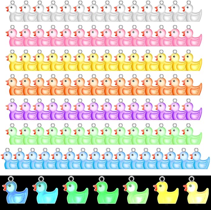 Geelin Luminous Mini Little Resin Ducks Glow in the Dark Miniature Duck Charms Chain Ornament for Jewelry Making DIY