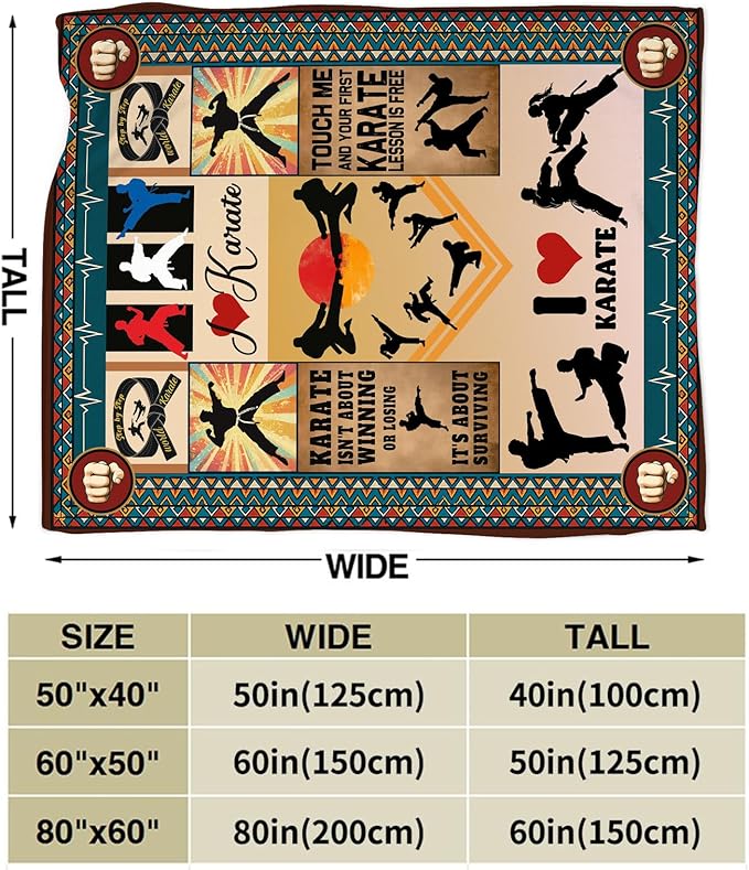 Karate Blanket, Karate Throw Blanket, Sport Gifts Blankets Stuff Fleece Flannel Plush for Men Boys Women Girls Lovers Adults Soft Bedding Gift for Sofa Bed Office Home Decor 60"x50"