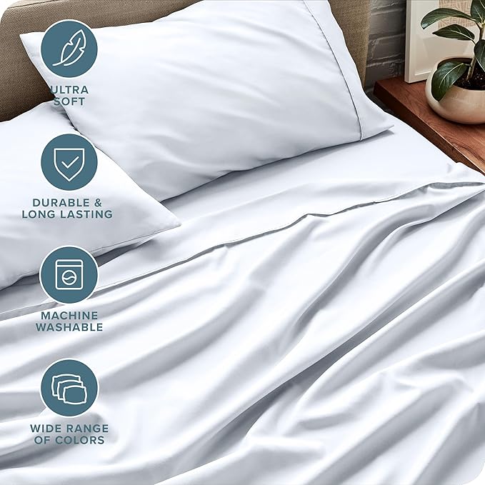 Bare Home Split King Sheet Set - 1800 Ultra-Soft Split Sheets - Double Brushed - Deep Pockets - Easy Fit - 5 Piece Set - Bed Sheets & Pillowcases (Split King, White)
