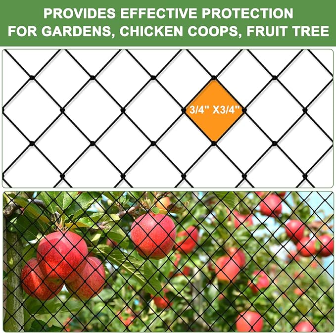 Heavy Duty Bird Netting - 3/4' Mesh Net, 25x100ft Poultry Netting for Chicken Coop, Garden Protection for Fruit Trees, Orchard Against Squirrels, Deer, Hawk