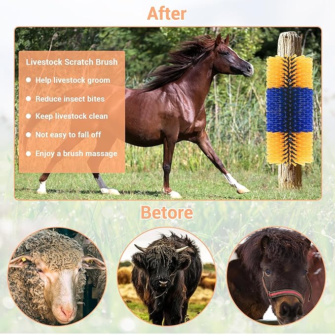 4 Pack Livestock Scratching Brush Horse Massage Grooming Brushes with 8 Screws for Goat,Cattle,Cow,Sheep, Horses,Pigs and Other Animal Back Scratching