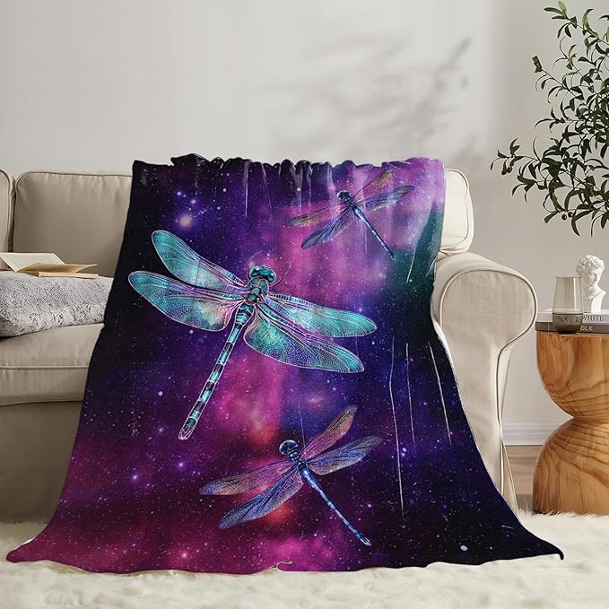 Dragonfly Blanket Gifts for Girls Boys Dragonfly Lovers Throw Blankets Cozy Plush Fleece Flannel Fuzzy for Women Men Decor 50"X40"