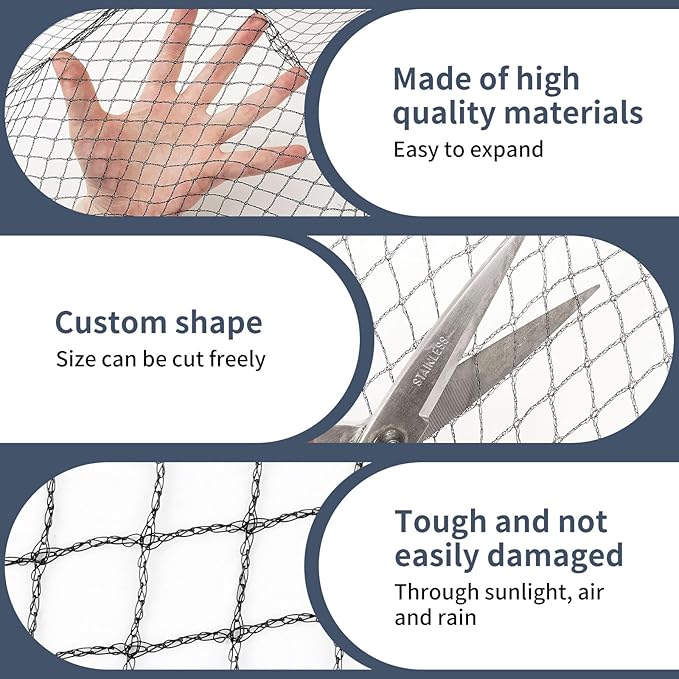 Garden Netting, 15ft x 30ft Black Bird Netting Heavy Duty,Rabbit,Large Bees,Squirrels, Deer,Chicken, Anti Birds, Cardinals，Animal Fencing for Fruit Tree & Vegetable Garden