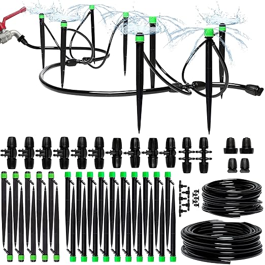 CARPATHEN Adjustable Premium Complete Drip Irrigation System Kit for Garden, Raised Beds with Drip Emitters, 5/16" and 1/4" Irrigation Tubing and Barbed Fittings