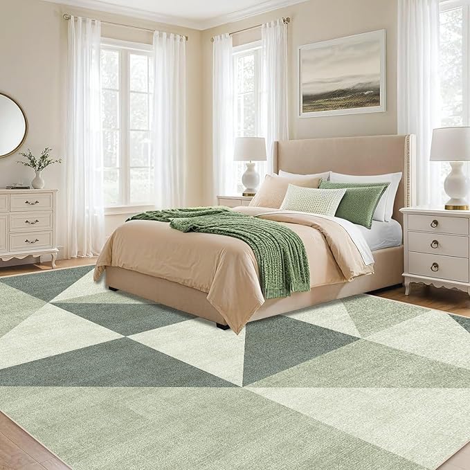 Washable Green Neutral Geometric Area Rugs 5x7 Modern Abstract Soft Large Carpet for Living Room Entryway Bedroom Farmhouse Non-Slip