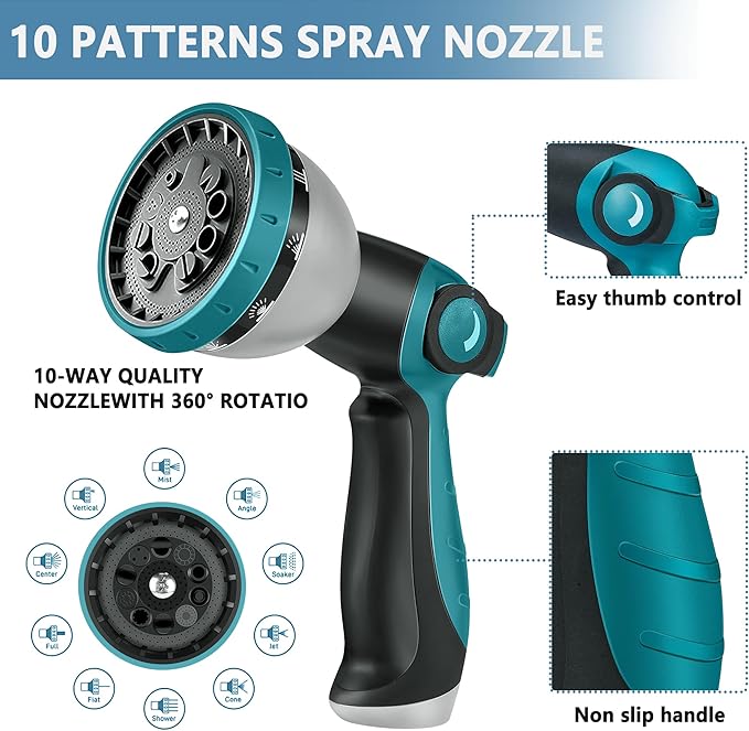 50 FT Expandable Garden Hose -2025 Newly Upgraded Durable Latex Core,3/4 Brass Connector and 10 Functions Spray Nozzle, Extra Strength Fabric, Leak-proof, Lightweight, Kink-free Expanding Water Hoses