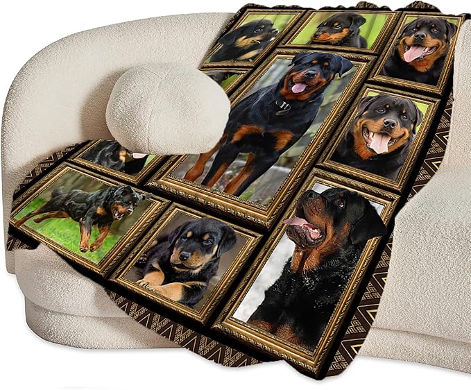 Rottweiler Blanket Decor Gifts for Dog Lover Flannel Fleece Fuzzy Rottweiler Throw Blanket Soft Warm Cozy Plush Animal Blanket for Bed Couch Living Room Stuffed Decoration for Kids Adult 80"x60"