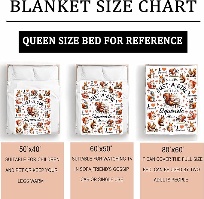Cute Squirrel Blanket Gifts for Squirrel Lovers Women Girls Adults,Funny Squirrels Stuff Plush Squirrels Throw Blanket for Couch Sofa Bed Room Decor Gifts 60"x50"