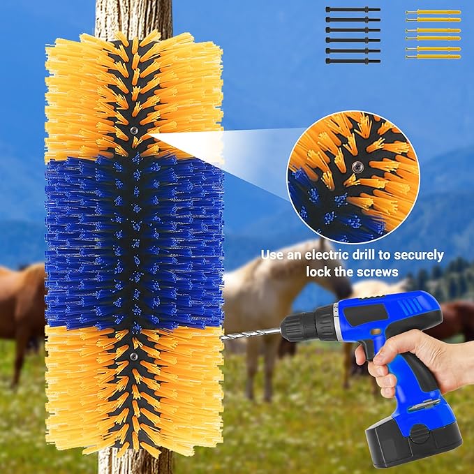4 Pack Livestock Scratching Brush Horse Massage Grooming Brushes with 8 Screws for Goat,Cattle,Cow,Sheep, Horses,Pigs and Other Animal Back Scratching