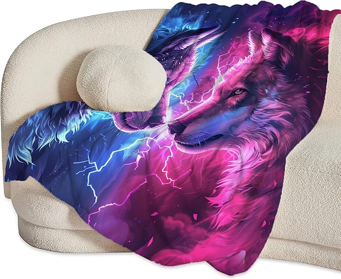 Fantasy Wolf Throw - Soft, Warm & Cozy Fleece Blanket for Girls, Women, Kids & Adults - 60"x50"