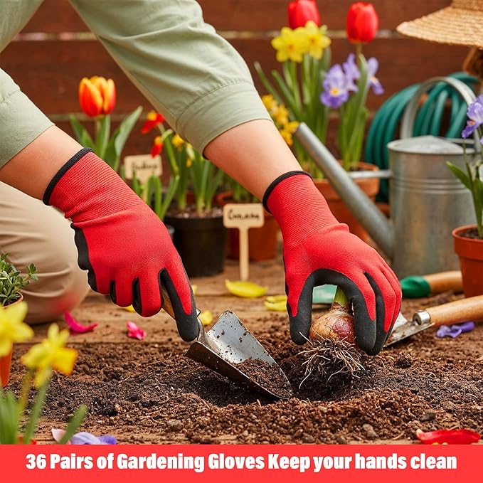 36 Pairs Garden Gloves Bulk for Men Women, Rubber Coated Safety Work Gloves, Nitrile Wear-resistant Landscaping Glove for Gardening, Construction Work