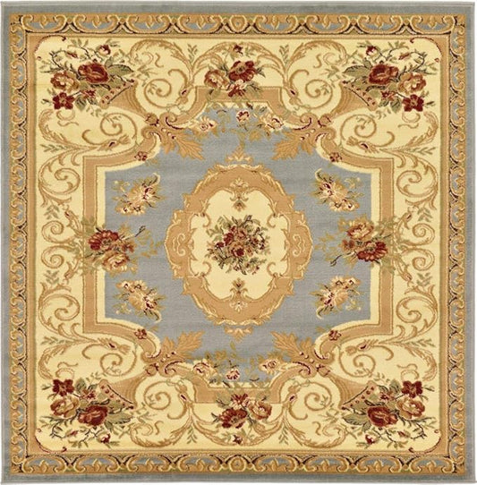 Unique Loom Versailles Collection Traditional Classic Floral Motif Area Rug (6' 0 x 6' 0 Square, Slate Blue/ Ivory)