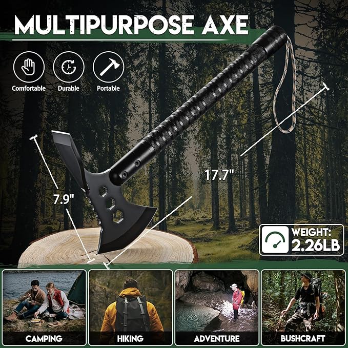 Freelander Tactical Axe 2 Pack, Sharp Tomahawk with Sheath, Portable Tomahawk with Clip and Bottle Opener, Durable Survival Hatchet for Emergency, Hiking and Camping, for Men Women