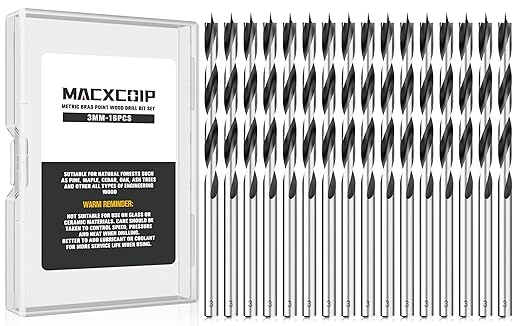 3MM Metric Brad Point Wood Drill Bit Set, 16Pcs Drill Bit Set with Double Flutes Design for Carpenter Woodworking and All Types of Wood