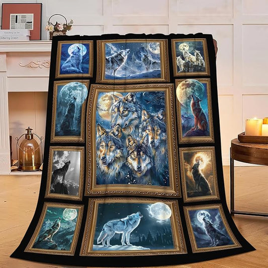 Wolf Blanket Wildlife Throw Blanket Soft Warm Cozy Fuzzy Plush Wolves Throw Blanket Gifts for Girls Women Wolf Lightweight Fleece Flannel Gift Blankets for Kids Adults 40"X50"